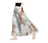 Camilife Damen-Strandrock aus Chiffon mit Blumenmuster, Maxirock, langer Rock, bedruckter Chiffonrock, weich, glatt, dünn, cool für den Sommer, Rocklänge 80 cm / 90 cm - Mehrfarbig - Medium