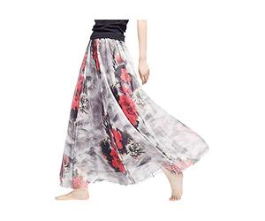 Camilife Damen-Strandrock aus Chiffon mit Blumenmuster, Maxirock, langer Rock, bedruckter Chiffonrock, weich, glatt, dünn, cool für den Sommer, Rocklänge 80 cm / 90 cm, mehrfarbig, groß
