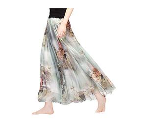 Camilife Damen-Strandrock aus Chiffon mit Blumenmuster, Maxirock, langer Rock, bedruckter Chiffonrock, weich, glatt, dünn, cool für den Sommer, Rocklänge 80 cm / 90 cm - Mehrfarbig - Medium