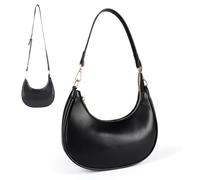 Camilife Halbmond Schultertasche für Damen, PU Leder, Reißverschluss, Retro-Design, Y2k Mode, Hobo Bag, 30 x 25 x 15 cm (Schwarz)