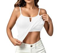Camisole aus weichem Stoff, integrierter BH, Tanktop, verstellbare Spaghettiträger, Ausschnitt vorne, einfaches Layering Cami Shirt, gepolstertes Basic Cami Shirt für Damen