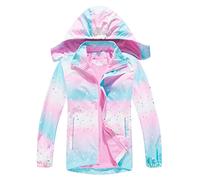 CAMLAKEE Mädchen Regenjacke Gefütterte Kinder Softshelljacke Übergangsjacke Warme Jacke Gedruckt Winterjacke Rosa Herz DE: 152-158 (Herstellergröße 160)