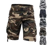 Camouflage Cargo Shorts Herren Sale, 2025 Sommer Kurze Hosen Herren Baumwolle Bermuda Shorts mit vielen Taschen Arbeitshose Cargoshorts Männer Sporthose Freizeithose Knielänge Laufshorts Outdoorhose