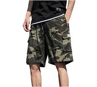 Camouflage Cargohose Herren Kurz Hosen Knielang Cargo Shorts Arbeitsshorts mit Taschen Sommer Arbeitshosen Lässig Shorts Baggy Radlerhose Sporthose Outdoor Fahrradhose Wanderhose(#A Armeegrün,XL)
