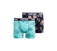 Camp David Herren Boxershorts 2er-Pack, Baumwoll-Stretch mit All Over Print und elastischem Logobund, Oeko-TEX Zertifiziert Blue Navy/New Aqua, XXL