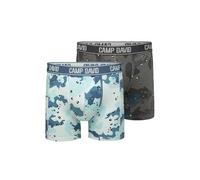 Camp David Herren Boxershorts mit All Over Print, 2er-Pack Light Blue/Anthra XL