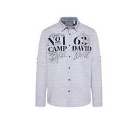 Camp David Herren Gestreiftes Langarmhemd mit Logo Artwork White L