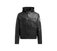 Camp David Herren Jacke aus Kunstleder mit abknöpfbarer Sweatkapuze Black/Black, 4xl