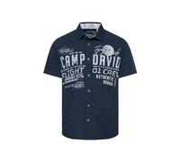 Camp David Herren Kurzarm-Streifenhemd mit Label-Stickereien Navy, L