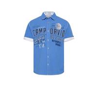 Camp David Herren Kurzarm-Streifenhemd mit Label-Stickereien Pacific Blue, M