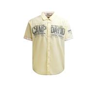 Camp David Herren Kurzarmhemd Muscle Fit Gestreiftes Freizeithemd mit Logo Stickerei 100% Baumwolle Sommerhemd Lemon Juice, 4XL
