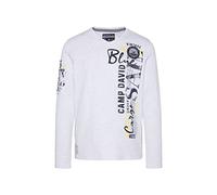 Camp David Herren Langarmshirt mit V-Neck und Artworks Ivory Melange XXXL