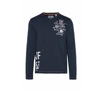 Camp David Herren Langarmshirt mit V-Neck und Logo-Artworks Blue Navy M