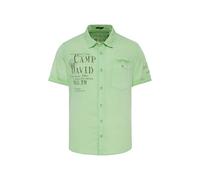 Camp David Herren Leichtes Kurzarmhemd mit Artworks und Brusttasche Green Lemon, M