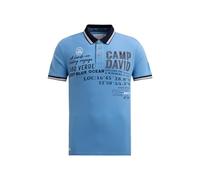 Poloshirt CAMP DAVID, Herren, Gr. M, electric sky, Piqué, Material: 100% Baumwolle, bedruckt, bestickt, regular fit normal, hoch geschlossener Ausschnitt, eingesetzt Bündchen, Shirts, mit Seitenschlit