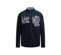 Camp David Herren Strukturiertes Langarmhemd mit Logo-Applikationen Blue Navy, XXL