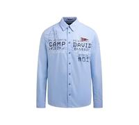 Langarmhemd CAMP DAVID, Herren, Gr. L, Normalgrößen, blau, Material: 100% Baumwolle, bedruckt, bestickt, figurbetont normal, 1-Knopf-Manschette, Hemden (85841853-L) blau