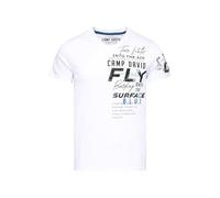 Camp David Herren T-Shirt mit V-Neck und Label Prints Opticwhite, XXXL