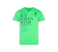 Camp David Herren T-Shirt mit V-Neck und Wording Prints Electric Green M