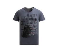 Camp David Herren T-Shirt V-Neck im Used Look mit Photoprint Blue Shades, XXL