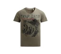 Camp David Herren T-Shirt V-Neck im Used Look mit Photoprint Vintage Khaki, XXL