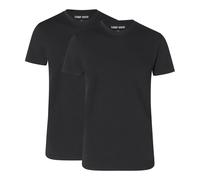 CAMP DAVID Herren T-Shirts, 2er Pack - Crew Neck T-Shirt 2P, Logo, Cotton Stretch Schwarz XL