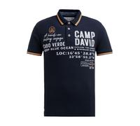 Poloshirt CAMP DAVID, Herren, Gr. M, blau, Piqué, Material: 100% Baumwolle, bedruckt, bestickt, regular fit normal, hoch geschlossener Ausschnitt, eingesetzt Bündchen, Shirts, mit Seitenschlitze (6314