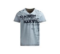 Camp David Herren T-Shirt mit V-Neck im Vintage Look Silver Blue, XXL