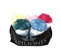 Camtiac Creative Bubble Garn Häkelgarn Strickgarn Bastelgarn Spülschwammgarn DÉGRADÉ Farben: 001 Gelb 004 Rot 005 Flieder 006 Aqua 007 Efeu 5x50g inkl. Papiliones Tasche