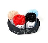 Camtiac Creative Bubble Garn Häkelgarn Strickgarn Bastelgarn Spülschwammgarn Maritim Farben: 1 Weiss 6 Rot 7 Hellblau 10 Puder 12 Schwarz 5x50g inkl. Papiliones Tasche