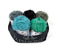 Camtiac Creative Bubble Garn Häkelgarn Strickgarn Bastelgarn Spülschwammgarn Türkis Farben: 9 Grün 12 Schwarz 36 Lind 37 Efeu 40 Türkis 5x50g inkl. Papiliones Tasche