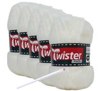 Camtiac Twister-Fluffy Häkelgarn super weiches Strickgarn Farbe: Weiss-10 5x50g
