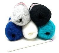 Camtiac Twister-Fluffy Häkelgarn super weiches Strickgarn Farben: Weiss-10 Grau-16 Blau-55 Petrol-65 Schwarz-90 5x50g