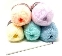 Camtiac Twister-Fluffy Häkelgarn super weiches Strickgarn Pastel Farben: Natur-20 Pfirsich-26 Hellflieder-43 Hellblau-51 Mint-61 5x50g