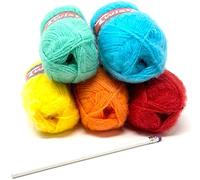Camtiac Twister-Fluffy Häkelgarn super weiches Strickgarn Regenbogen Farben: Sonnengelb-22 Orange-28 Rot-35 Türkis-62 Grün-72 5x50g