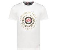 Canadian Peak Herren T-Shirt Jigereak Rundhals Kurzarm Baumwolle weich atmungsaktiv Frontprint Flaggen Brust Ärmel Saum Freizeit Sommer bequem modern Herrenmode (Weiß M)