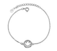 Canarea 1 Pcs Damen Mädchen Armband Armreif Silber 925 Glitzer Zirkonia SMILE Form Einfache Charm-Armreif Mode Süss Armschmuck für Freundin Frauen Tochter,Einstellbar