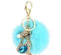 Canarea bommel Keychain Pompom mit Glitzer Fuchs Anhänger Mode Schlüsselanhänger plüsch ball Schwarz Taschenanhänger strass Elegant Plüsch-Kugel Auto-Anhänger Weich Schlüsselring Dekor (Hell Blau)