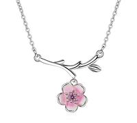 Canarea Halskette Damen Mädchen mit Anhänger Silber 925er mit Zirkonia Pink Kirschblüte Blumen Kurz Y-Kette Süß Charm Collier Schmuck für Frauen Freundin freundschaft