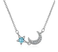 Canarea Kette Damen mädchen Halskette 925 Silber mit Anhänger Glitzer Blau Sterne Mond Kurz mode Charm Y-Kette Collier