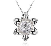 Canarea Kette Damen mädchen Halskette 925 Sterling Silber mit Anhänger Zirkonia Pereln Einfache Mode Blumen Glitzer Charm Kurz Y-Kette Collier schmuck für Freundin Tochter Hypoallergen
