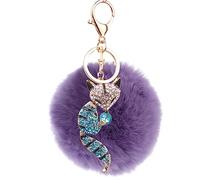 Canarea Schlüsselanhänger plüsch ball Keychain Taschenanhänger Mini-Fuchs Glitzer bommel Dekor Auto-Anhänger Pompom Plüsch-Kugel Schlüsselring (Violet)