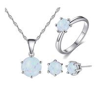 Canarea Schmuckset Silber 925 Damen Kreis Ohrringe halskette Ring set Opal Glitter Schmuck set für Frauen Mädchen (# 9)