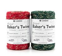 Candini Bäckergarn Gold | Rot / Grün Set | 2 x 100m | weiches Bastelgarn aus Baumwolle - Premium Qualität aus England - Bakers Twine, Bastelschnur, Baumwollschnur, Geschenkband