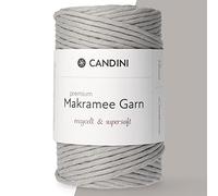 Candini Premium Makramee Garn | silbergrau | 3mm x 100m | 100% recycelte Baumwolle aus Portugal | Baumwollgarn, DIY, grau, silber