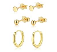 Candyfancy 3 Paar Ohrringe Set für Mehrere Ohrlöcher Silber 925 3er Ohrringe Set für Damen 10mm Creolen 3mm Klein Runde Kugel Ohrstecker Vergoldet