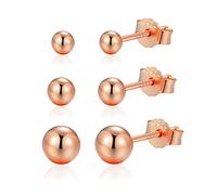 Candyfancy 925 Silber Ohrringe Set für Mehrere Ohrlöcher - 3 Paar Kugel Mini Ohrstecker Rosegold für Damen, Herren, Mädchen - Klein Stecker 3mm/4mm/5mm 3er Set