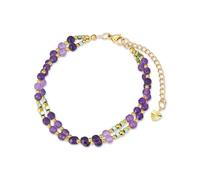 Candyfancy Edelstein Armbänder für Frauen Naturstein Armband Damen Natürliche Echte 4mm Steine Doppelter Perlenarmband für Damen Edelstahl Verstellbare Länge 18,5+5cm Amethyst
