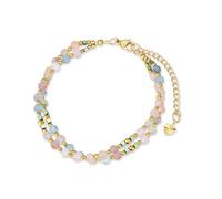 Candyfancy Edelstein Armbänder für Frauen Naturstein Armband Damen Natürliche Echte 4mm Steine Doppelter Perlenarmband für Damen Edelstahl Verstellbare Länge 18,5+5cm Morganite