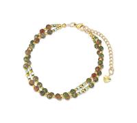 Candyfancy Edelstein Armbänder für Frauen Naturstein Armband Damen Natürliche Echte 4mm Steine Doppelter Perlenarmband für Damen Edelstahl Verstellbare Länge 18,5+5cm Unakite